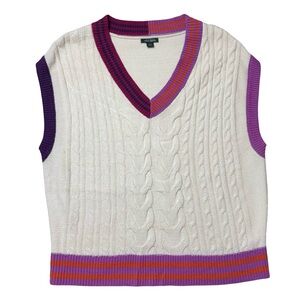 Wild Fable Colorblock Cable Knit Sweater Vest S White Purple Pink Preppy Y2K
